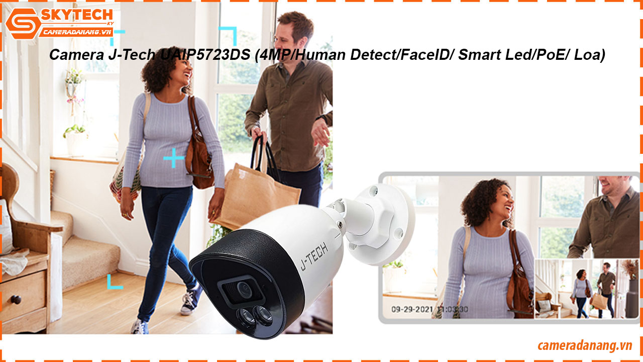 Camera J-Tech UAIP5723DS (4MP/Human Detect/FaceID/ Smart Led/PoE/ Loa)