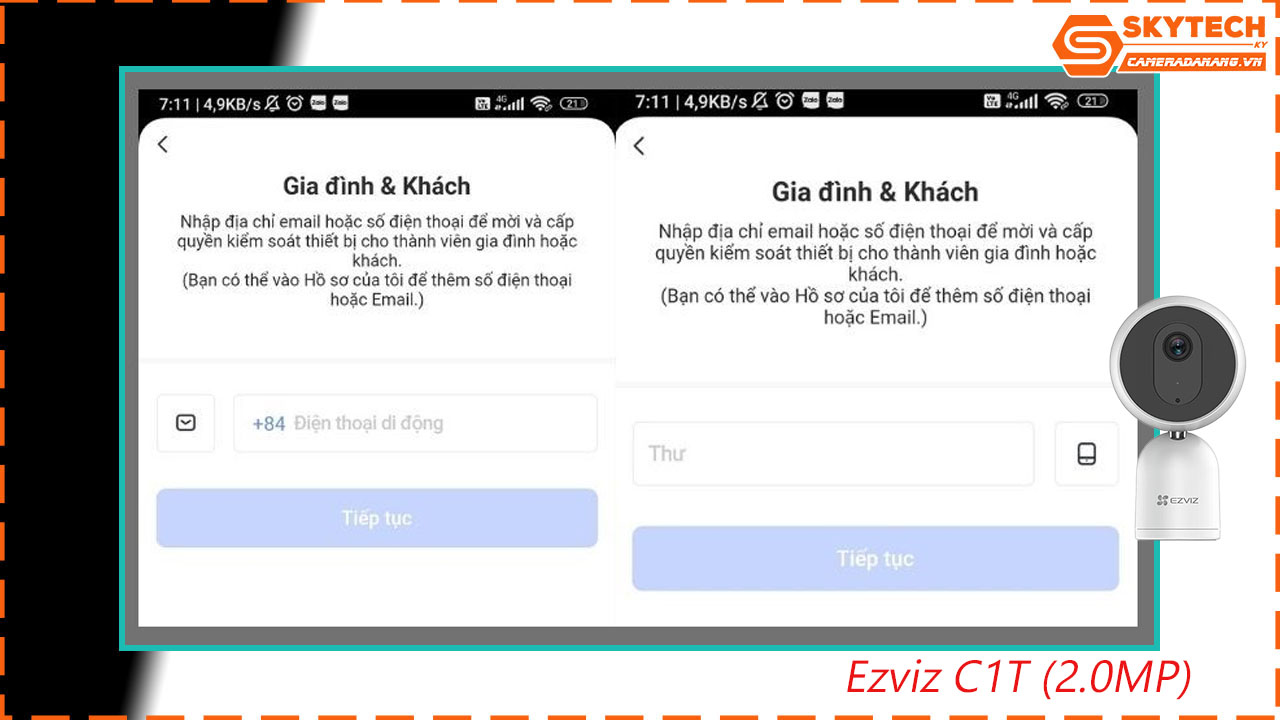 Cách chia sẻ camera Ezviz C1T (2.0MP) cho điện thoại khác